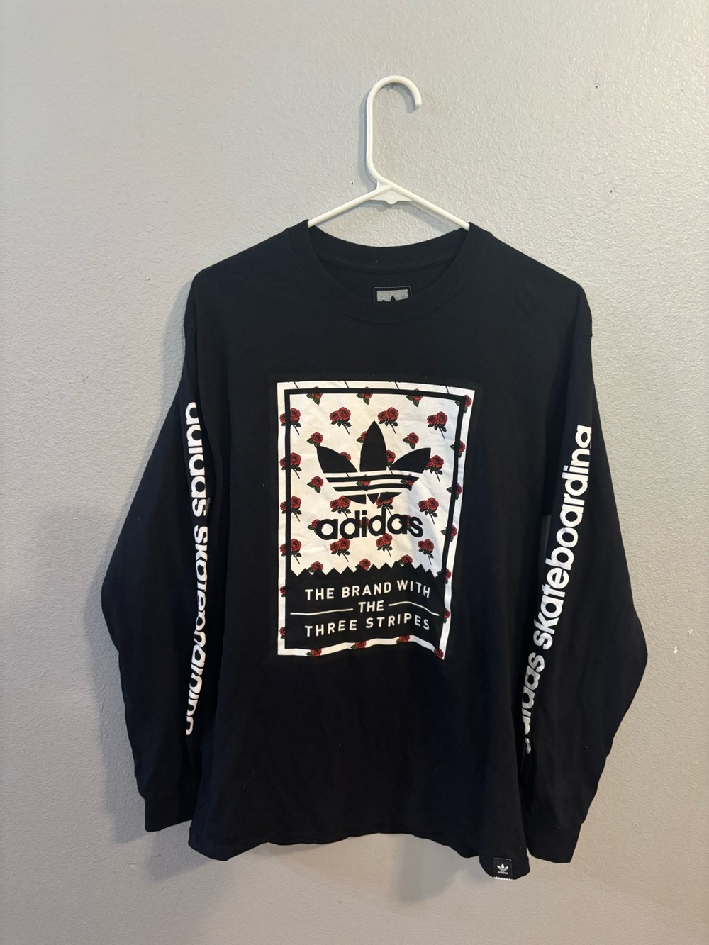 Adidas Rose Graphic Skateboard Shirt Three Stripes Logo Longsleeve Black Size M